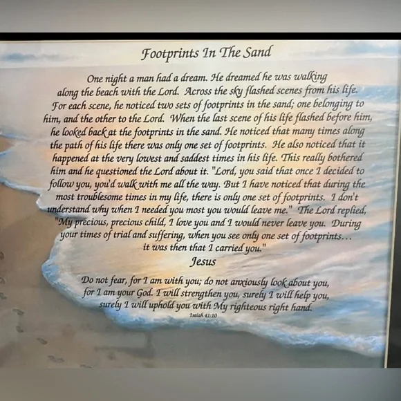 Footprints in the Sand framed matted 13.5 x 16.5 in wall art - Picture 3 of 8